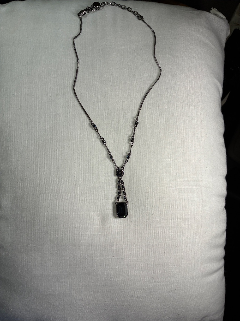 Givenchy Gun Metal Pendant Necklace with Dark Crystal Drop